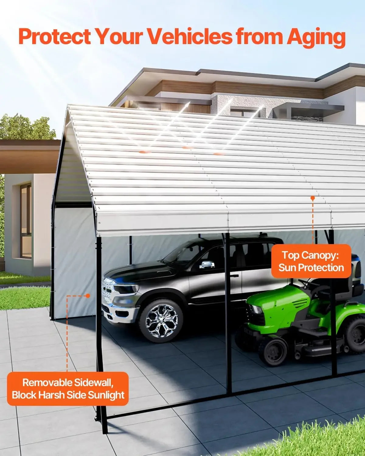 20x24 Ft Heavy Duty Metal Carport With Removable Sidewalls