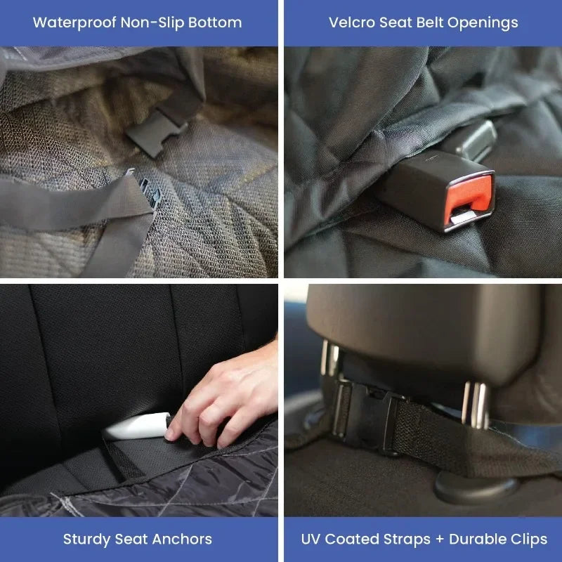 Dog Backseat Cover with Hammock for Cars SUVs and Trucks Waterproof Nonslip Seat Protector Durable Nylon Clips