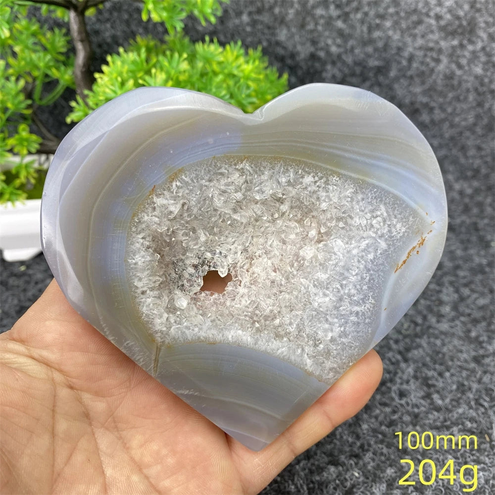 Natural Blue Agate Geode Heart Shaped Agate Reiki Healing Spiritual Meditation Home Decor Birthday Gift