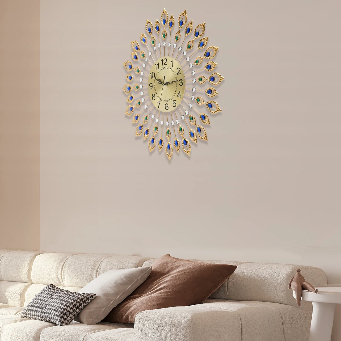 Decorative Wall Clock with Peacock Feather Design, Quartz Movement, Quiet, Perfect for Home and Office