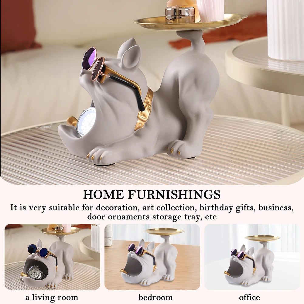 Decorative Pitbull Statue Resin Craft Animal Sculpture Storage Tray for Living Room Hallway Home Decoration