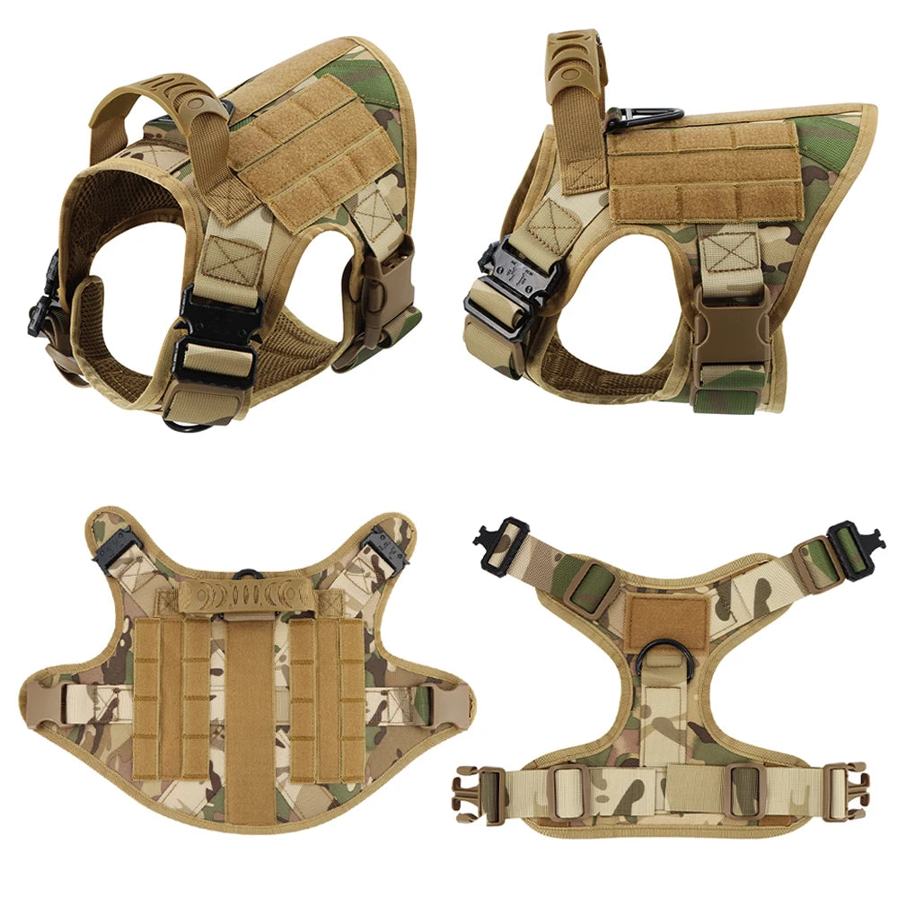 Military Large Dog Harness with Collar Leash Bags and Patches Set for Pet Malinois Training Vests Tactical Dog Accessories