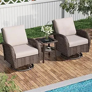 3 Piece Rattan Wicker Patio Set Swivel Chairs And Table