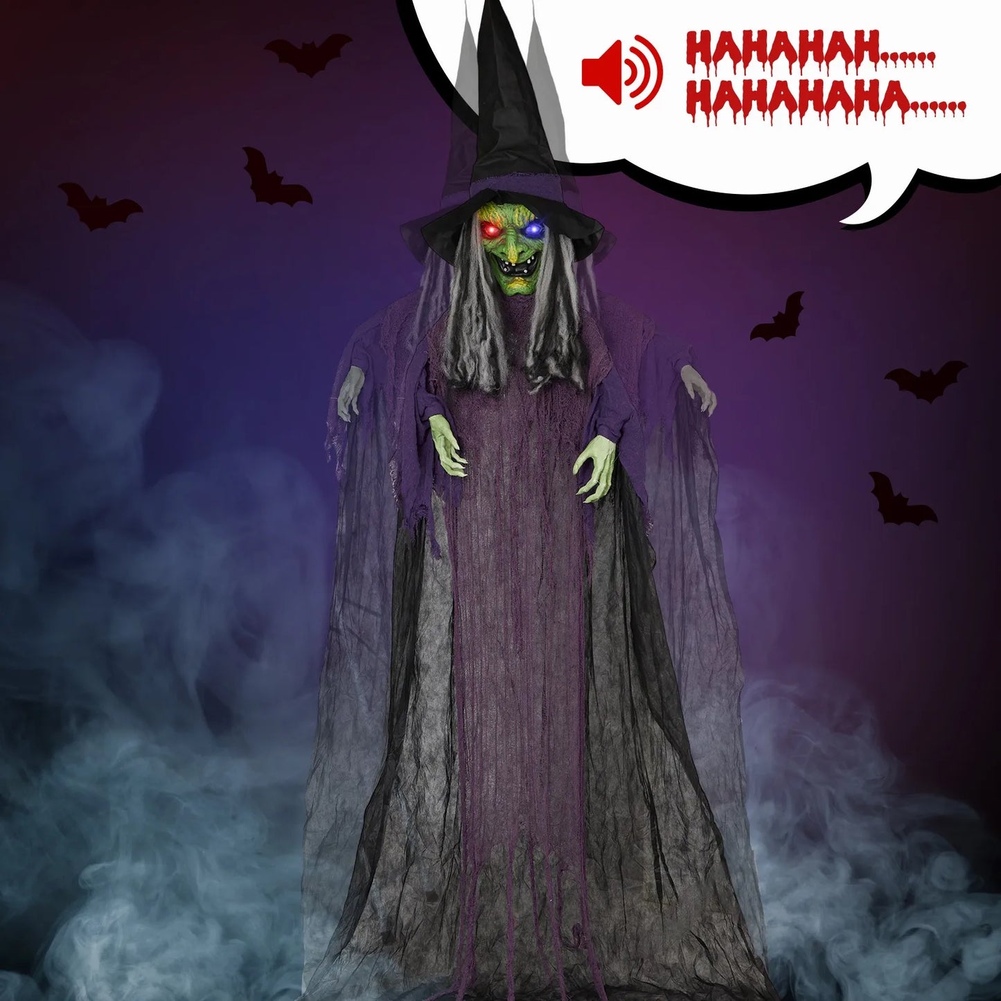 12 Feet Animated Halloween Witch Prop Voice Control