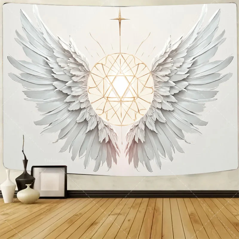Elegant Angel Wings Wall Tapestry Boho Sunburst Design