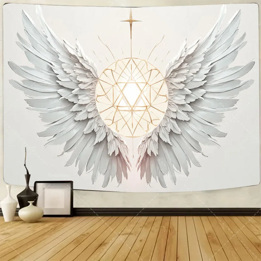 Elegant Angel Wings Wall Tapestry Boho Sunburst Design