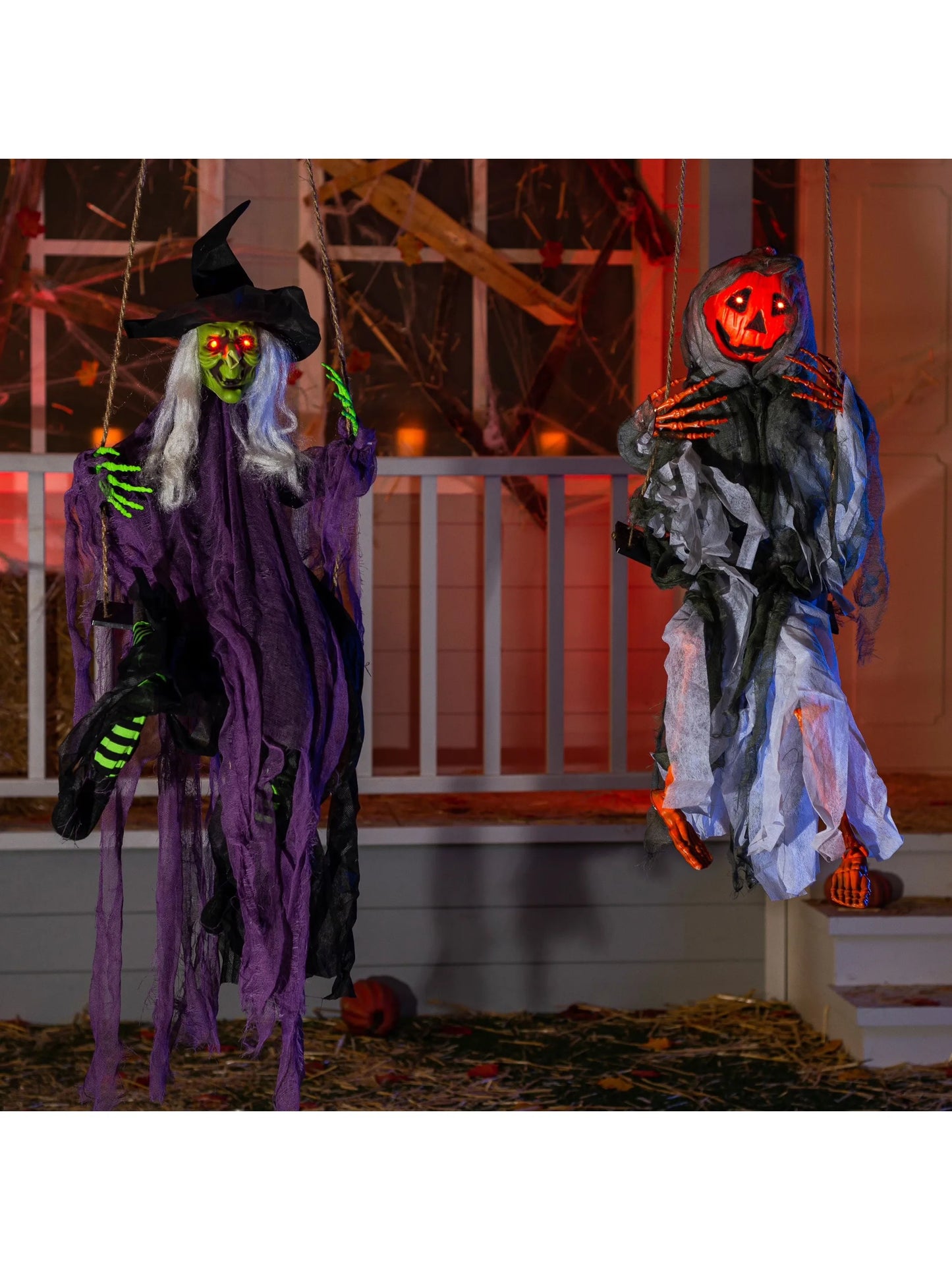 Joyfy Halloween Hanging Ghosts Light Up Witch And Pumpkin