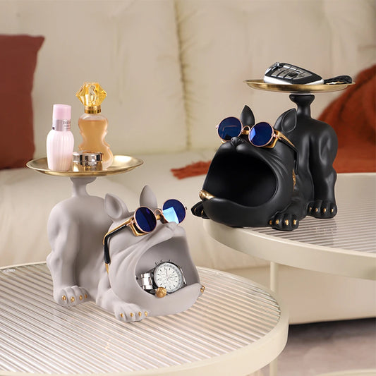 Decorative Pitbull Statue Resin Craft Animal Sculpture Storage Tray for Living Room Hallway Home Decoration