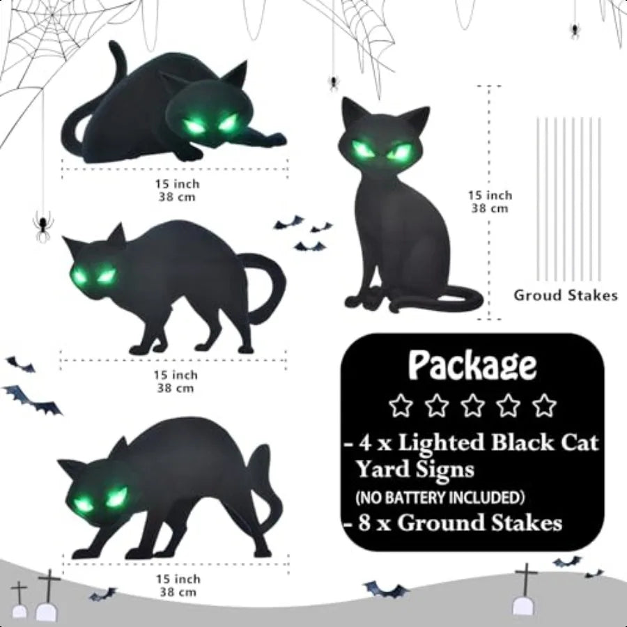 Lighted Black Cat Yard Signs 4 Pack Halloween Decor Led