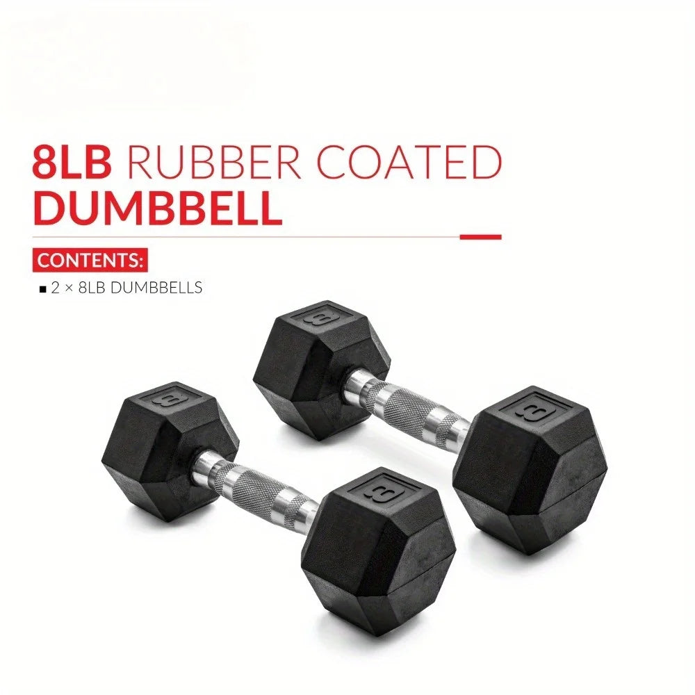 8 Lb Coated Rubber Hex Dumbbells Set Of 2 Not Easy To Roll