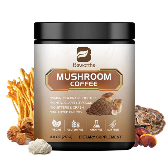 Mushroom Coffee Supplement 10 Mushroom Blend Lion's Mane Chaga Cordyceps Brain Supplements for Energy Memory and Immunity