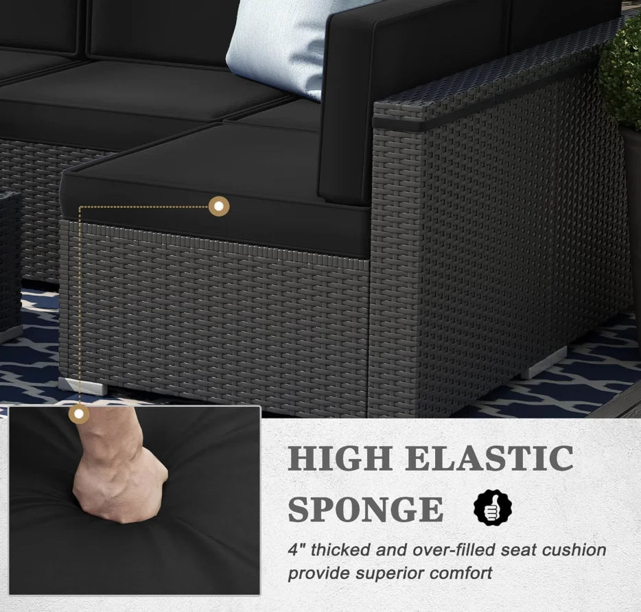 8 Piece Patio Furniture Set With 44 Inch Propane Fire Pit Table Sectional Wicker