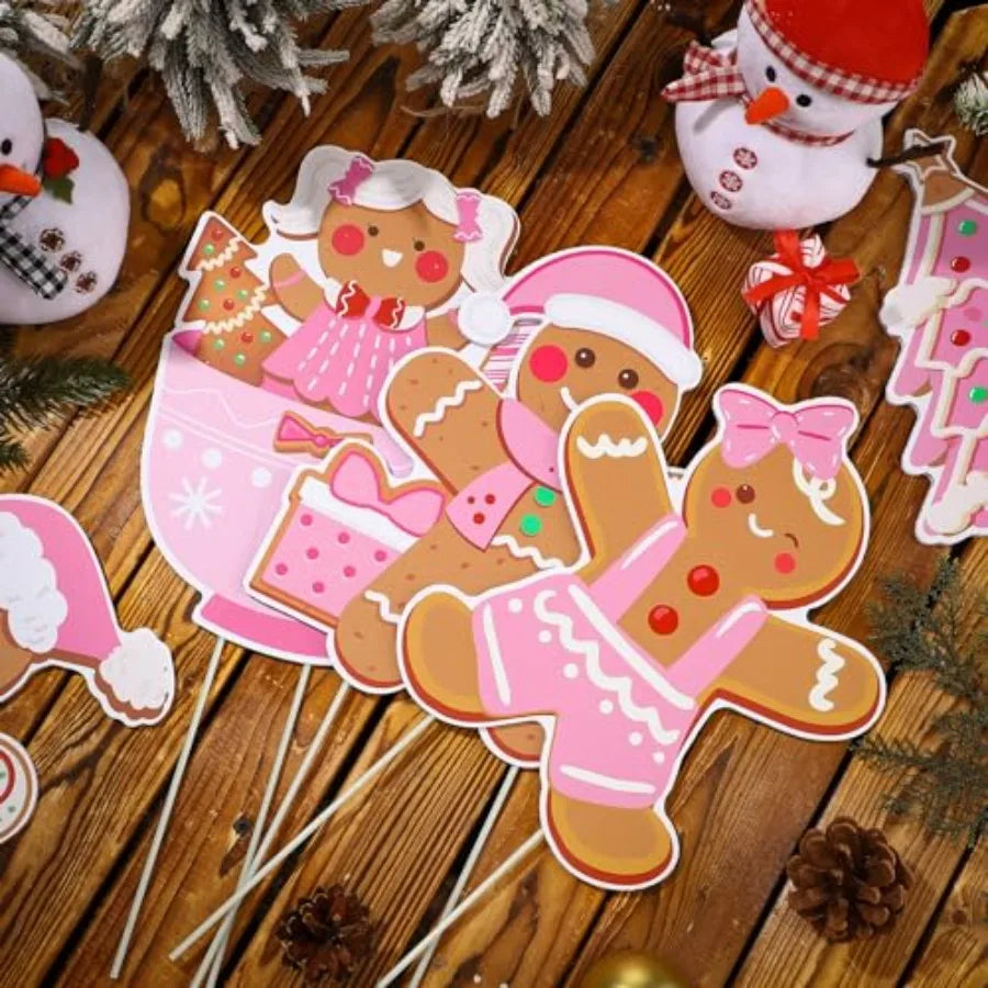 10 Pink Gingerbread Man Yard Signs With Stakes Light Up Outdoor Christmas Decor
