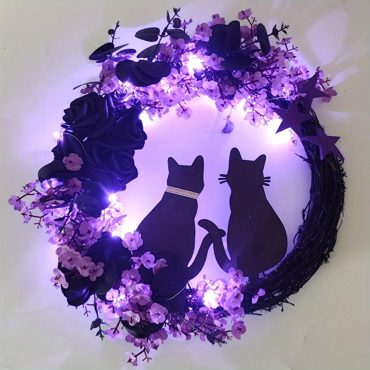 Black Cat Crescent Halloween Wreath Front Door Home Decor