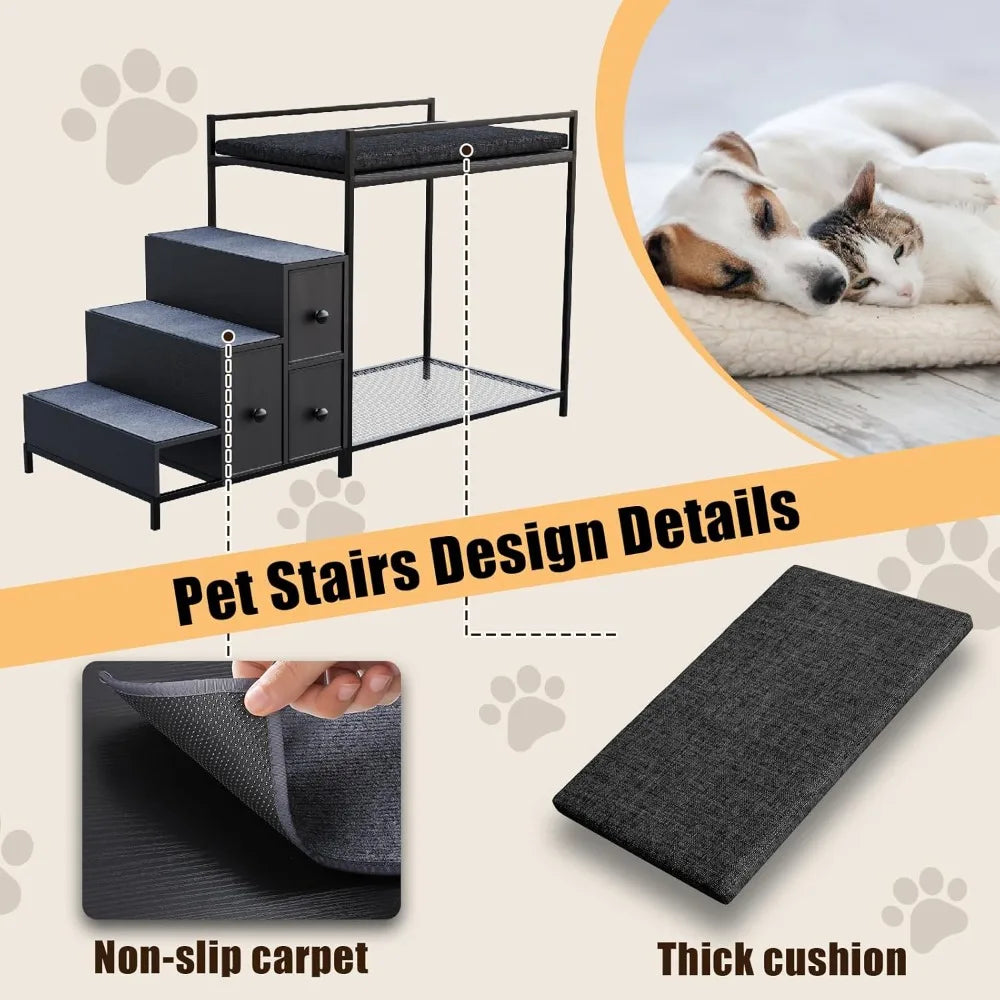 Pet Bunk Bed With Stairs And Storage Window Perch With Foam