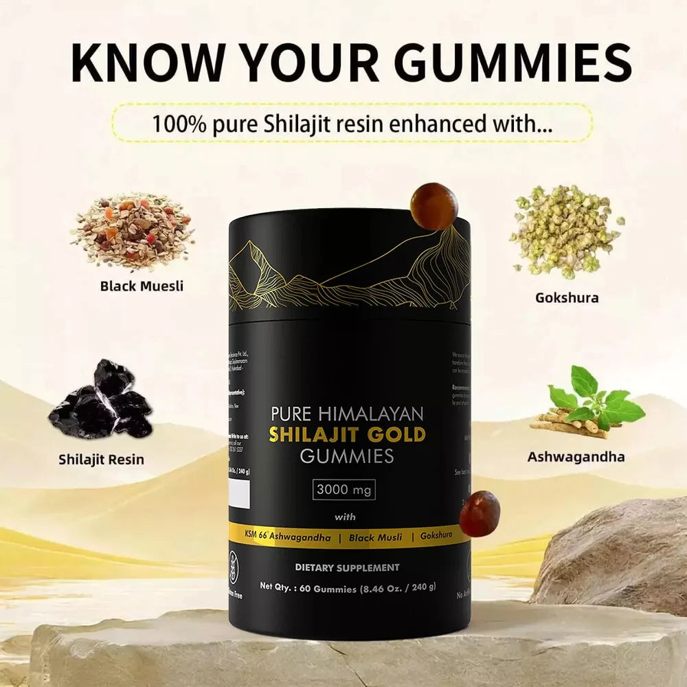 Pure Himalayan Shilajit Gummies 3000Mg Gold Grade Ashwagandha