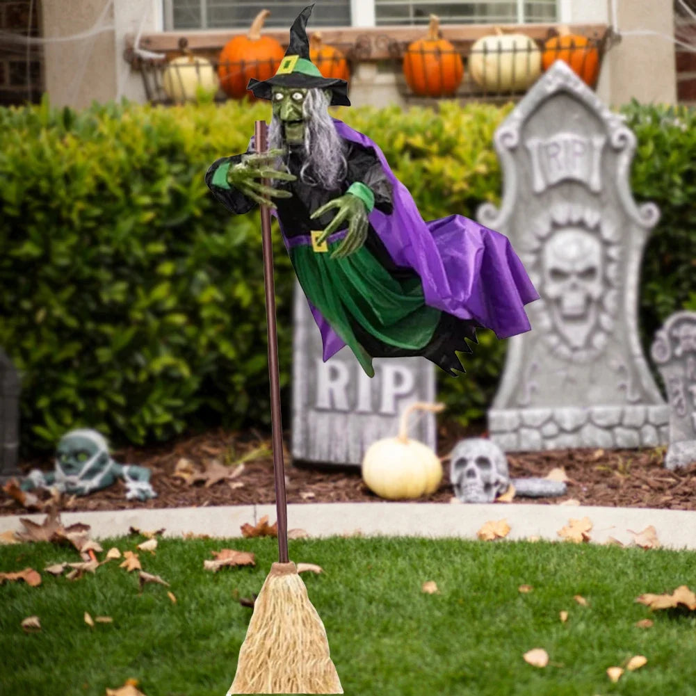 Hovering Flying Witch Decor With Scary Sound Effects Props