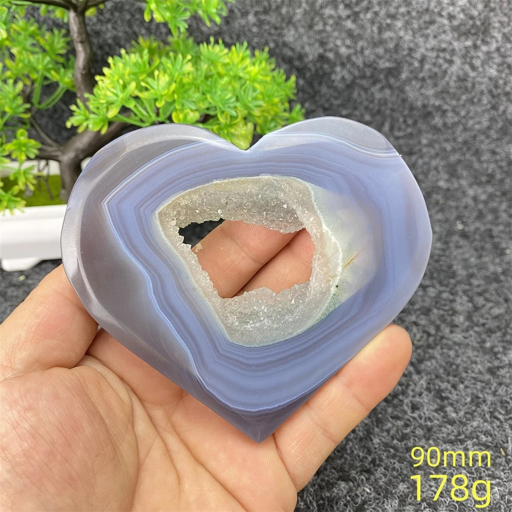 Natural Blue Agate Geode Heart Shaped Agate Reiki Healing Spiritual Meditation Home Decor Birthday Gift