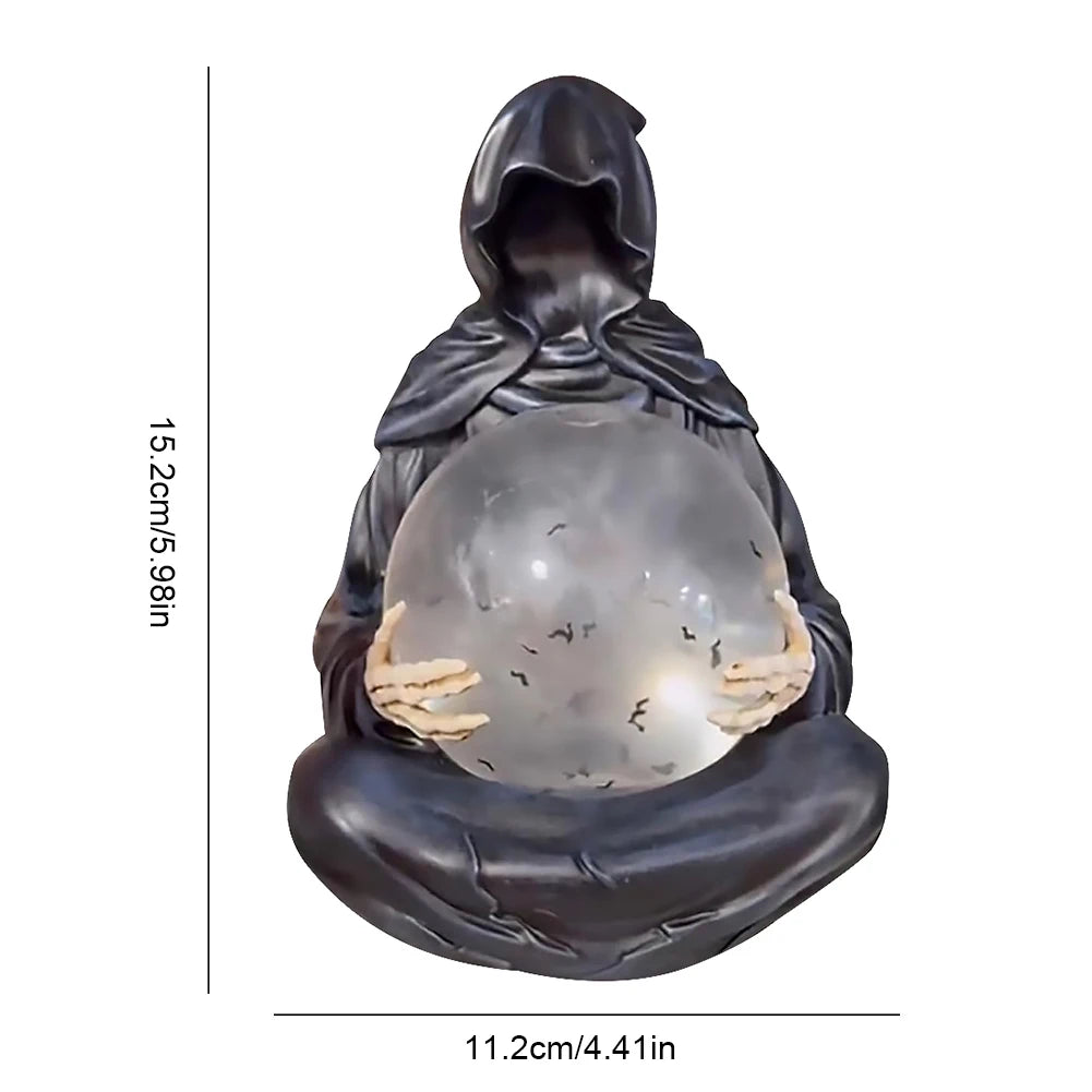 Gothic Grim Reaper Crystal Ball LED Light Statue Halloween