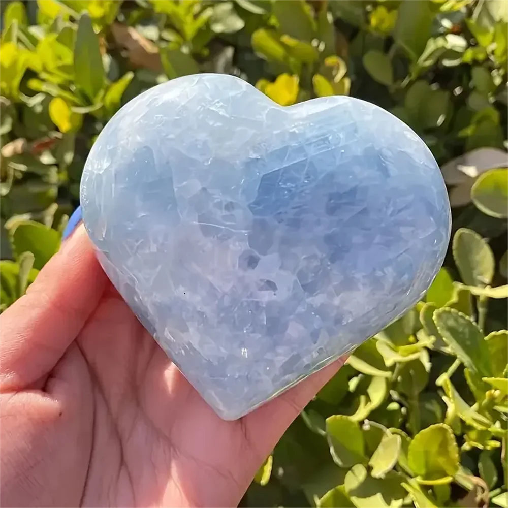 1pc Natural Celestite Heart Crystal Love Carved Palm Stone Thumb Polished Pocket Gemstone