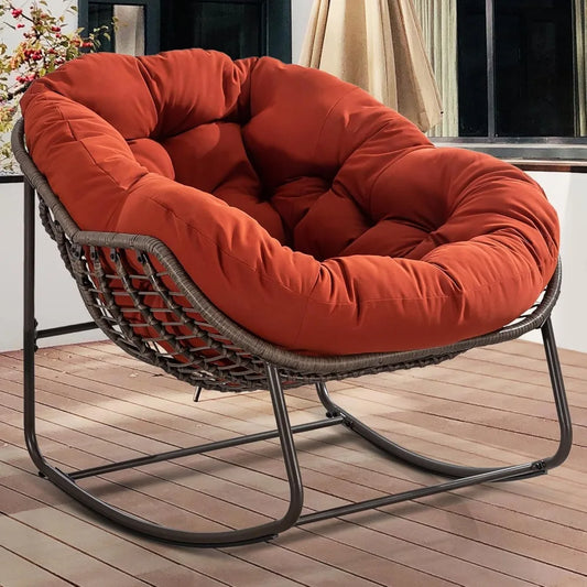 Oversized Patio Papasan Rocking Chair With Padded Cushion