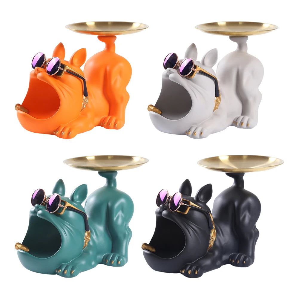 Decorative Pitbull Statue Resin Craft Animal Sculpture Storage Tray for Living Room Hallway Home Decoration