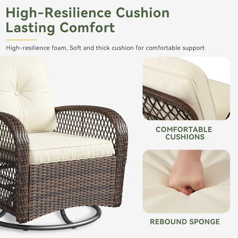 3 Pieces Patio Furniture Set With Swivel Rocker Chairs Set Of 2 Wicker Outdoor Bistro Set With Rocking Chair And Thickened Cushions