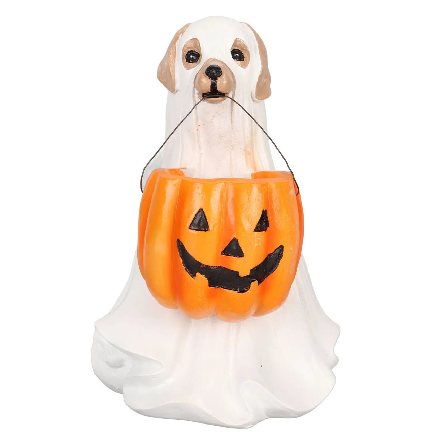 Halloween Ghost Dog Statue Resin Pumpkin Dog Ornament Cute Spooky Ghost Dog Figurine for Indoor Outdoor Pumpkin Dog Figurine