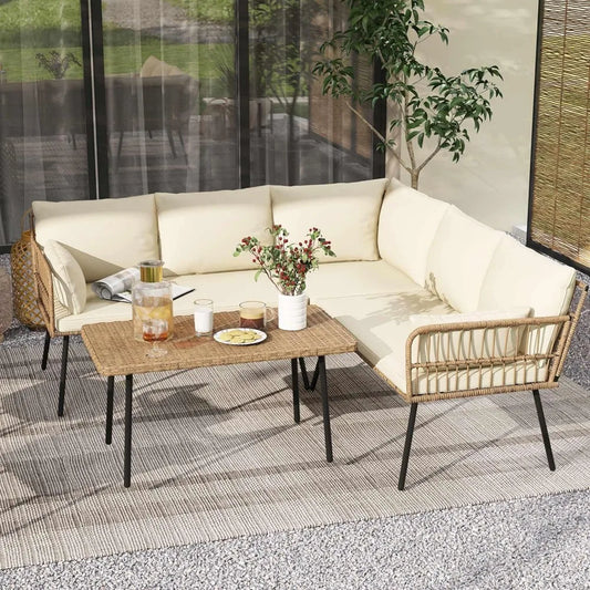 Patio Furniture Set 4 Pieces Outdoor L Shaped Rattan Sofa