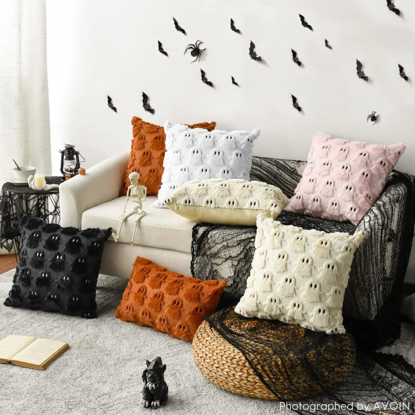 Colorlife Halloween Ghost Beige Throw Pillow Covers 2 16x16