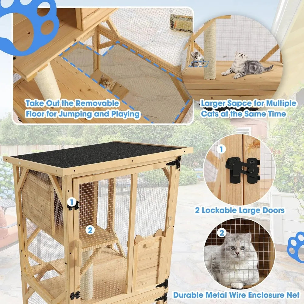 Catio Outdoor Cat Enclosure With Scratcher 4 Tier Wood House