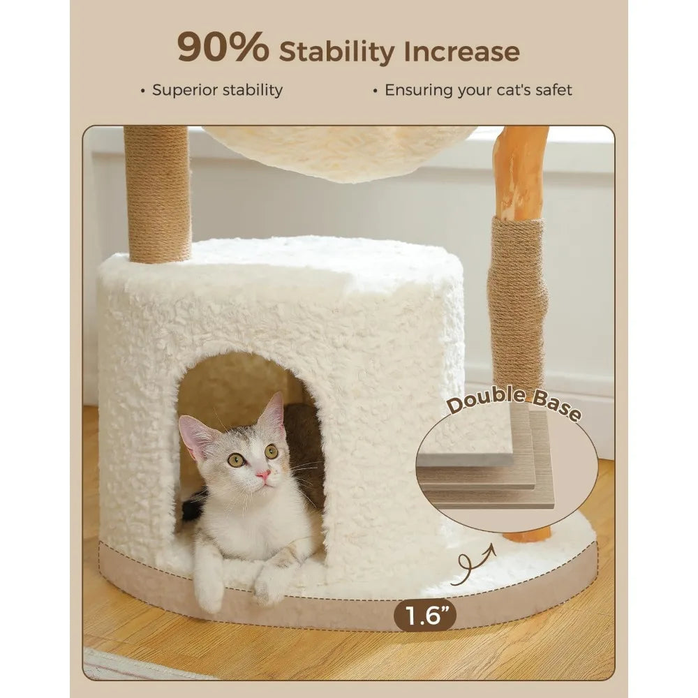 Modern Cat Tree for Large Cats Wood Cat Tower for Indoor Cats Real Branch Luxury Cat Furniture with Super Large Cozy Condo