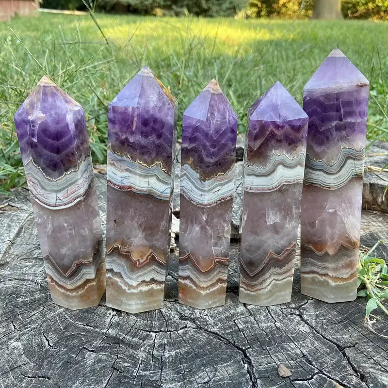 1PC Stunning Rare Amethyst Lace Agate Crystal Tower Reiki Healing Natural Stone Meditation Focus Spiritual Gift