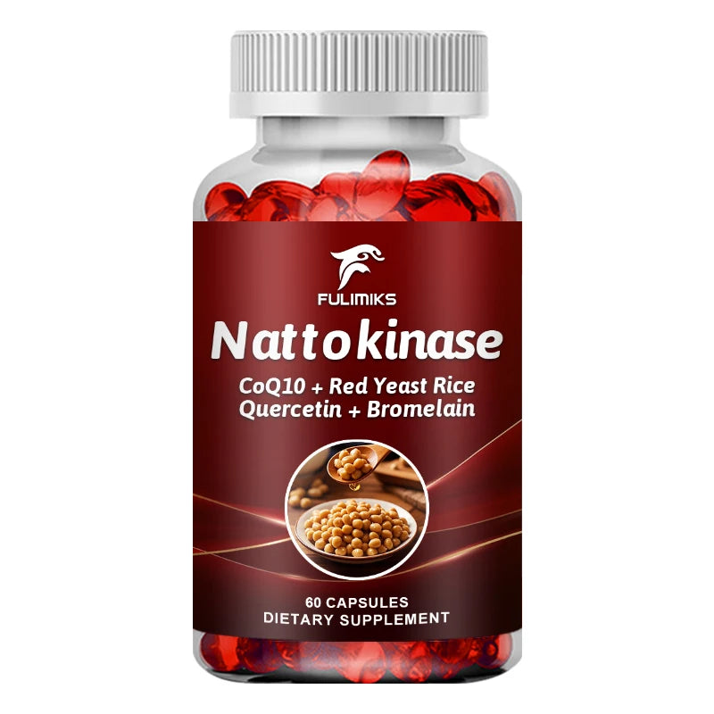 Nattokinase Capsules with CoQ10 - Red Yeast Rice - Quercetin -Bromelain, Brain Health and Normal Blood Flow
