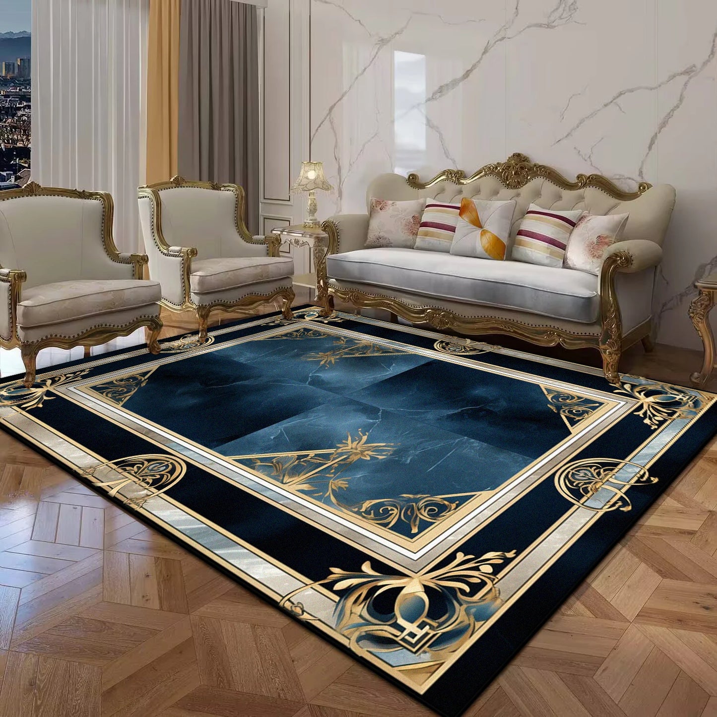 Black Gold Marble Luxury Carpet for Living Room Sofa Table Large Area Rug Anti Slip Doormat