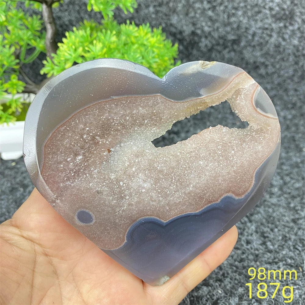 Natural Blue Agate Geode Heart Shaped Agate Reiki Healing Spiritual Meditation Home Decor Birthday Gift