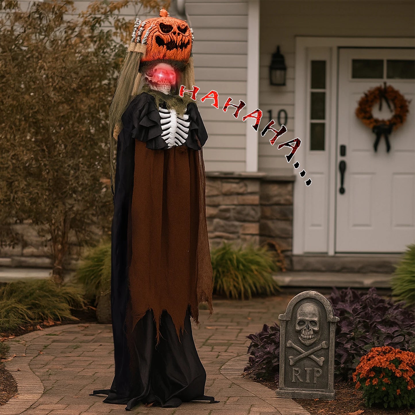 Outdoor Life Size Animatronic Ghost With Pumpkin Head Decor