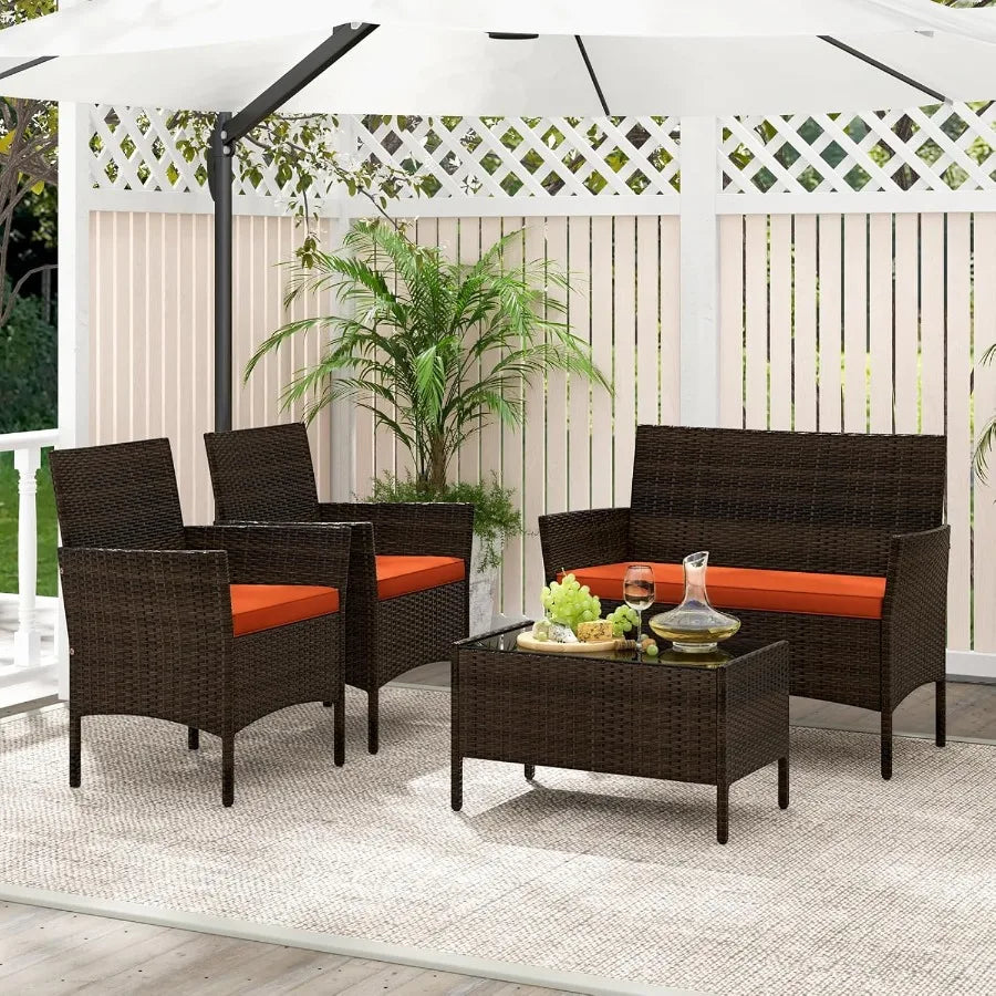 8 Piece Patio Rattan Conversation Set Wicker Furniture Chair