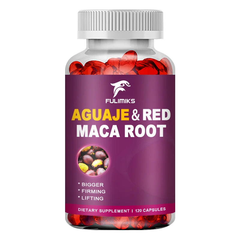 Aguaje Supplement Red Maca Root Extract Capsules Enhances Curves, Firms, Sculpting, Supports Buttocks and Immune Health