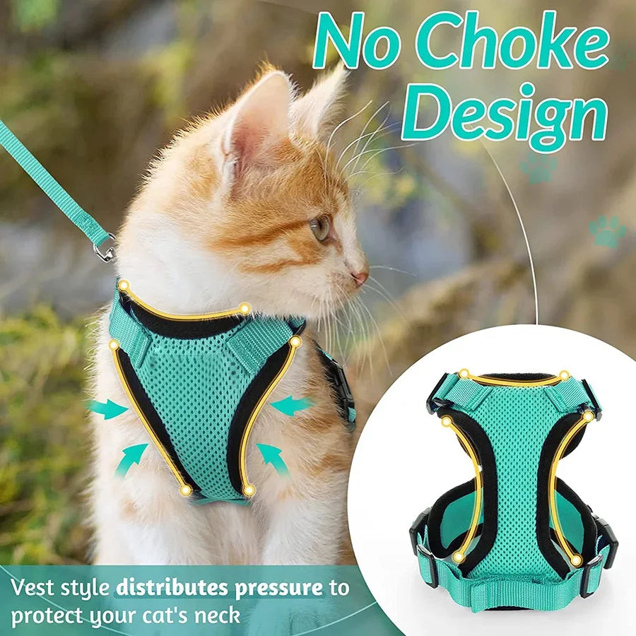 Cat Harness and Leash for Walking Escape Proof Soft Adjustable Vest Harnesses for Cats Easy Control Pet Collar