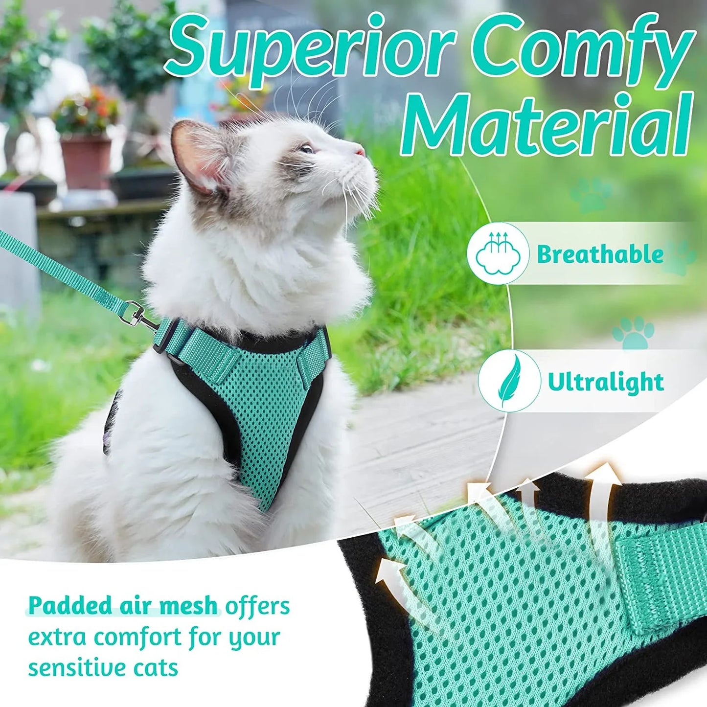 Cat Harness and Leash for Walking Escape Proof Soft Adjustable Vest Harnesses for Cats Easy Control Pet Collar