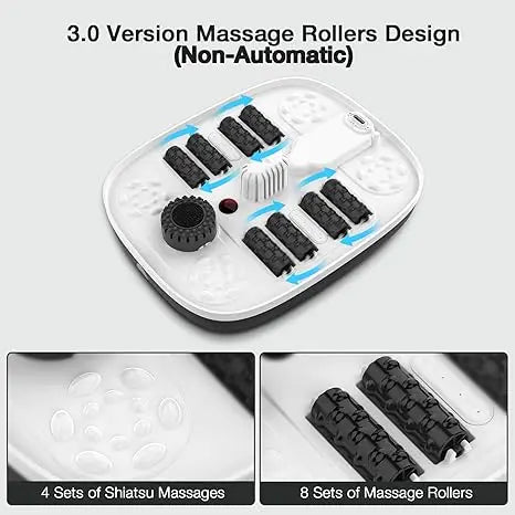 Foot Bath Massager with 8 Shiatsu Massage Rollers Collapsible Foot Spa with Heat Bubble Red Light and Temperature Control Black