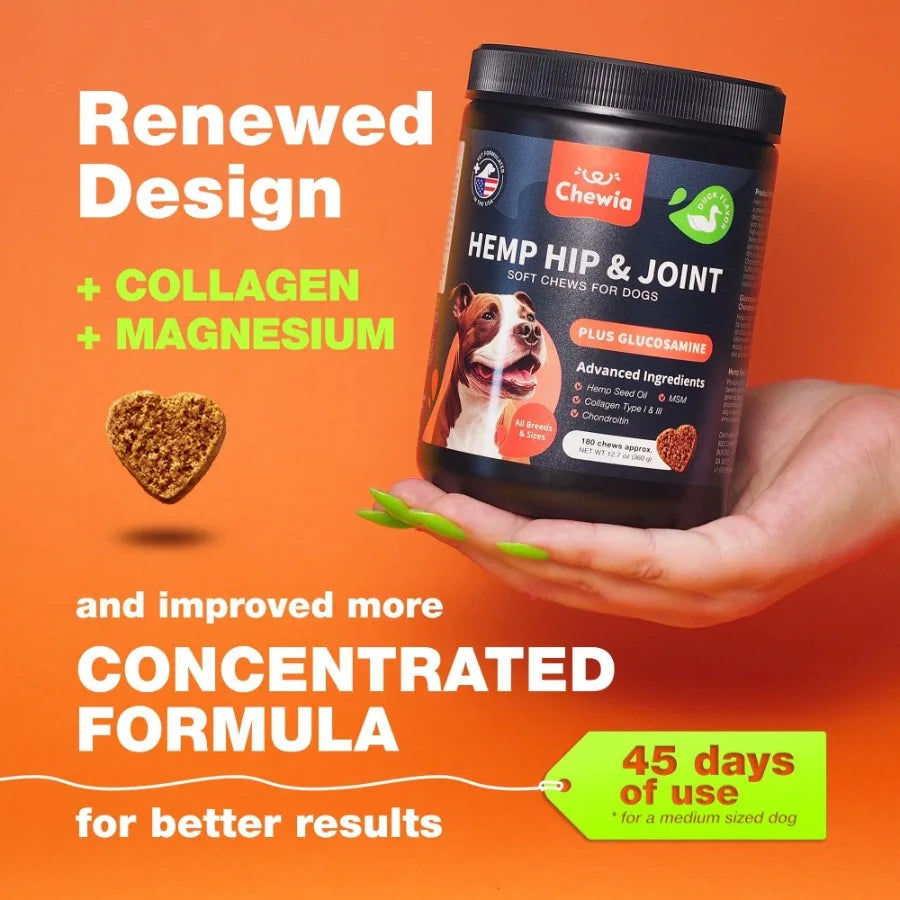 Glucosamine for Dogs Hemp Hip and Joint Supplement Chews with Chondroitin MSM Turmeric and Collagen for Mobility