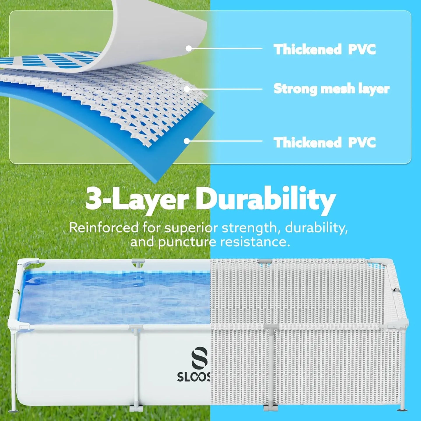Rectangular Above Ground Swimming Pool Set 10ft x 6.8ft x 26inch Outdoor Frame