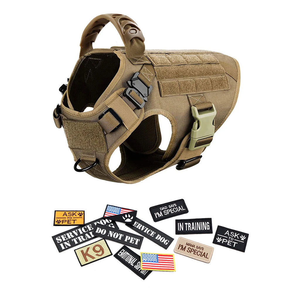 Military Large Dog Harness with Collar Leash Bags and Patches Set for Pet Malinois Training Vests Tactical Dog Accessories