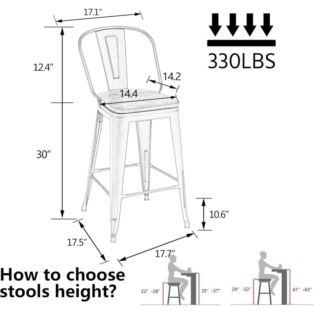 30 Inch Swivel Metal Bar Stools Set Of 4 High Back Wood