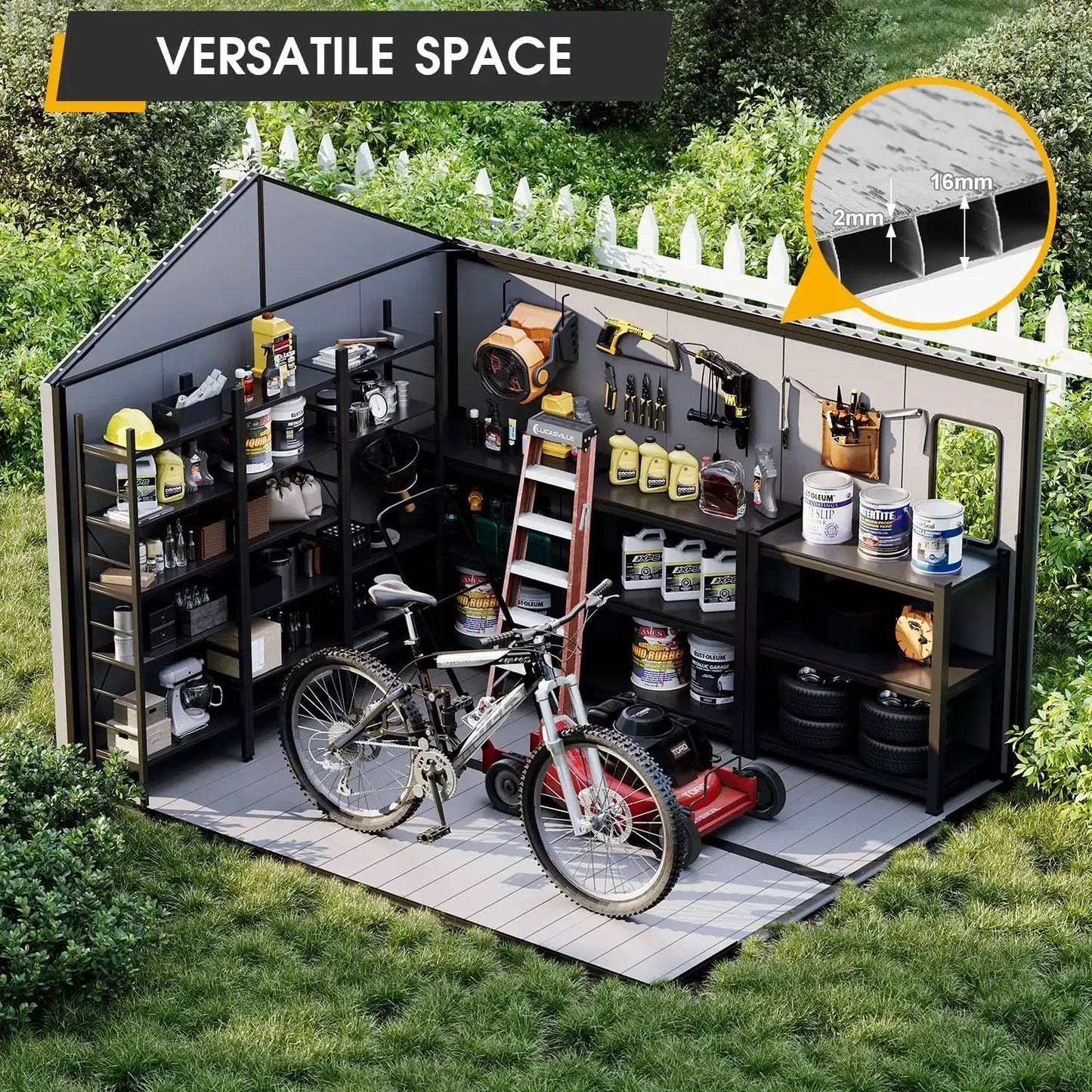 Resin Outdoor Storage Shed 8x10 Ft All Weather With Floor
