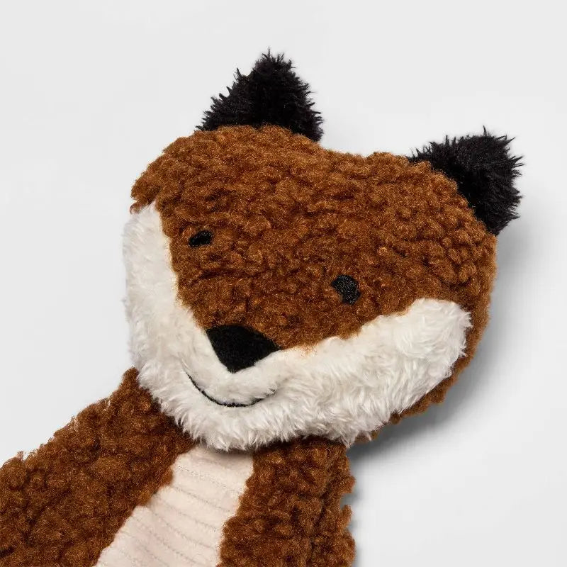 Crinkle Squeaky Fox Plush Dog Toy for Small and Medium Dogs No Stuffing Soft Curly Fur Interactive Chew Toy