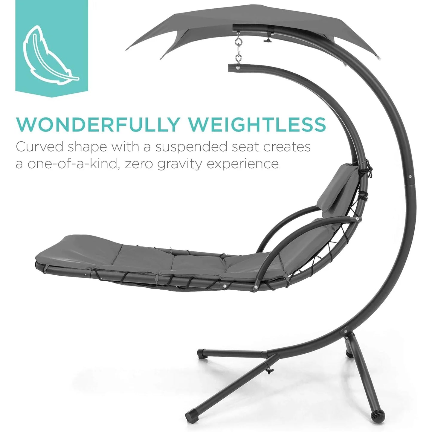 Outdoor Hanging Curved Steel Chaise Lounge Swing Canopy Gray