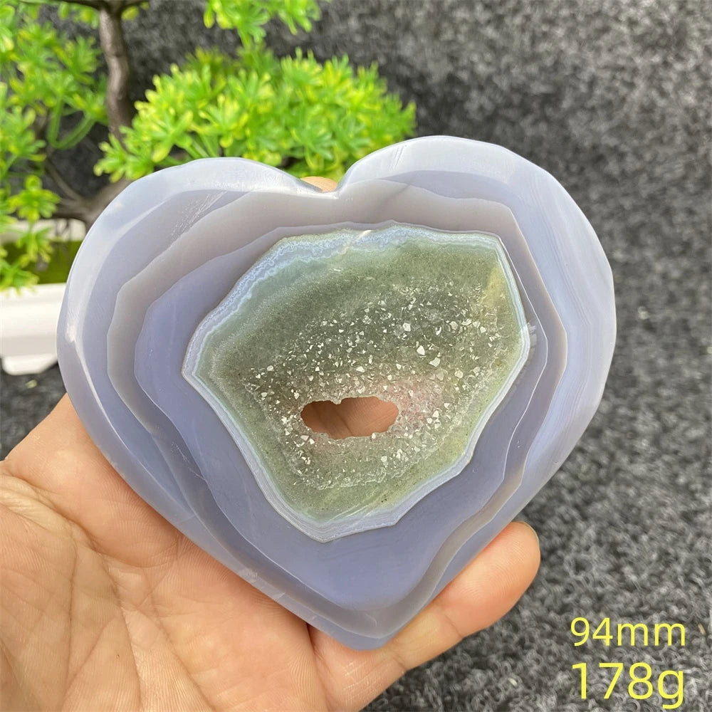 Natural Blue Agate Geode Heart Shaped Agate Reiki Healing Spiritual Meditation Home Decor Birthday Gift